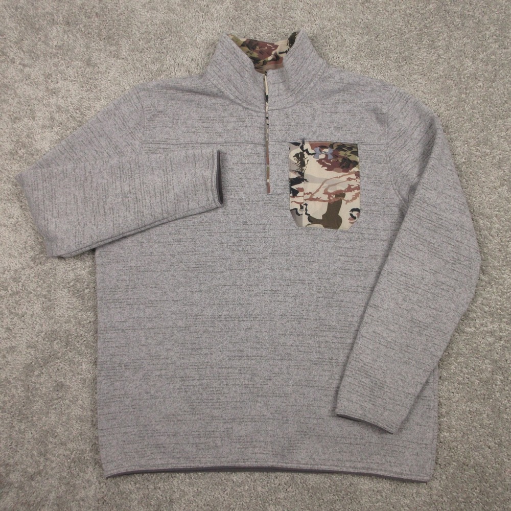 Under Armour Sweater Mens 2XL Gray Camouflage 1/4 Snap Knit Fleece Hunting